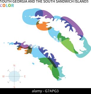 Vettore di astratta mappa a colori della Georgia del Sud e isole Sandwich australi Illustrazione Vettoriale