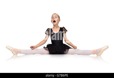 La ballerina seduta sul pavimento urlando in dopo aver diviso Foto Stock