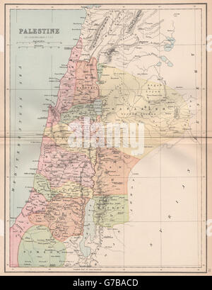 La Palestina. Dodici tribù di Israele. La giudea Samaria Galilea. Bartolomeo, 1878 Mappa Foto Stock