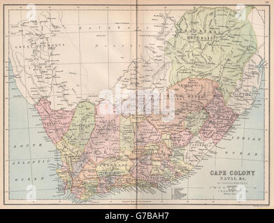 Sud Africa. "Cape Colony Natal &c.". Esclude Caffraria & Zulu land, 1878 Mappa Foto Stock