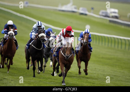 Custom Cut (centro con cappello rosso) guidato da Daniel Tudhope vince lo Shadwell Joel Stakes durante il secondo giorno del Cambridgeshire Meeting presso l'ippodromo di Newmarket, Newmarket. PREMERE ASSOCIAZIONE foto. Data immagine: Venerdì 26 settembre 2014. Scopri PA Story RACING Newmarket. Il credito fotografico dovrebbe essere: Steve Parsons/PA Wire. Foto Stock