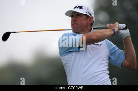 Golf - 2014 ISP Handa Welsh Open - Day One - Celtic Manor. Lee Westwood in Inghilterra durante il giorno uno dei 2014 ISP Handa Welsh Open a Celtic Manor, Newport. Foto Stock