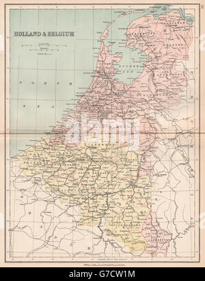 Il Benelux. "L'Olanda e Belgio". Le ferrovie. Il Lussemburgo. Bartolomeo, 1878 mappa vecchia Foto Stock