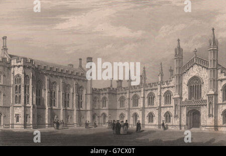 Un quadrangolo del Corpus Christi College di Cambridge. LE KEUX, antica stampa 1841 Foto Stock