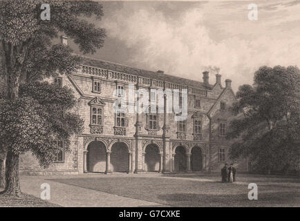 La libreria Pepysian, Magdalen College di Cambridge. LE KEUX, antica stampa 1841 Foto Stock