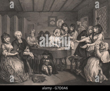 Prostituta progressi. " Il funerale". Piastra 6. HOGARTH, antica stampa 1833 Foto Stock