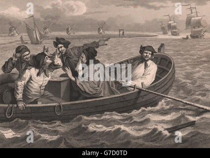 Industria e ozio. Il minimo "prentice inviato al mare. HOGARTH, antica stampa 1833 Foto Stock