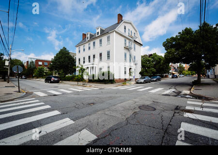 Un incrocio in College Hill, Providence, Rhode Island. Foto Stock