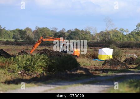 La scena dove un corpo è stato trovato nella ricerca Brendan Megraw a Oristown Bog, vicino a Kells, Co Meath. Foto Stock