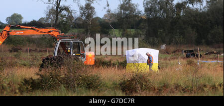 La scena dove un corpo è stato trovato nella ricerca Brendan Megraw a Oristown Bog, vicino a Kells, Co Meath. Foto Stock