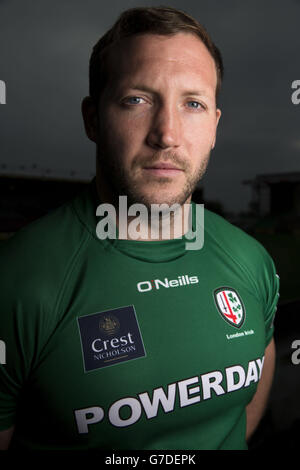 Rugby Union - lancio europeo del rugby - Twickenham Stoop. George Skivington, London Irish durante il lancio europeo del rugby a Twickenham Stoop, Londra. Foto Stock