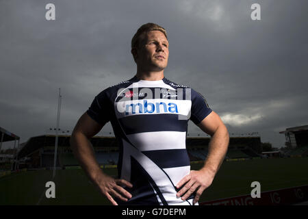 DaN Braid, sale Sharks durante il lancio europeo di rugby a Twickenham Stoop, Londra. Foto Stock