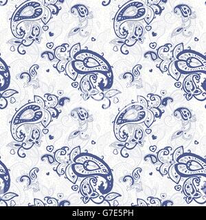 Paisley disegnati a mano modello senza giunture. Illustrazione Vettoriale