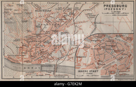 Città di BRATISLAVA city plan mesta. Pressburg Presporok Pozsony. La Slovacchia, 1905 Mappa Foto Stock