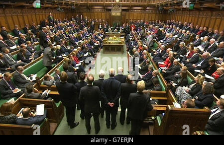 L'Aula di discussione durante il primo ministro di domande nella Camera dei Comuni di Londra. Foto Stock