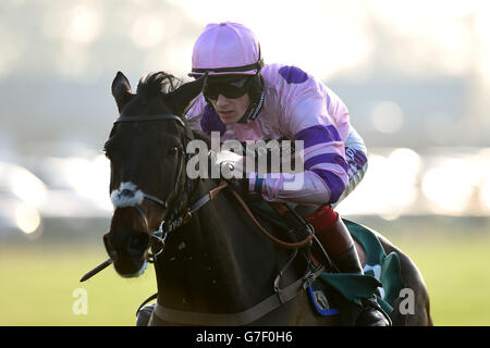 Ptit Zig guidato da Sam Twiston-Davies continua a vincere la Highflyer/Million in Mind 4 & 5yo Novices' Chase all'ippodromo di Warwick. Foto Stock