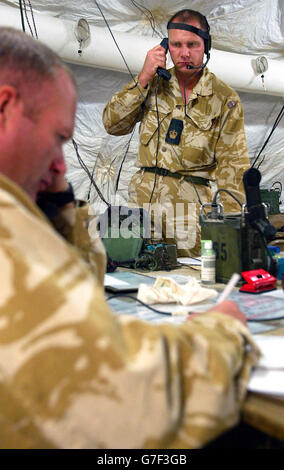 Black Watch in Iraq. Sala operativa per il 1° Battaglione Black Watch, a Camp Dogwood, Iraq. Foto Stock