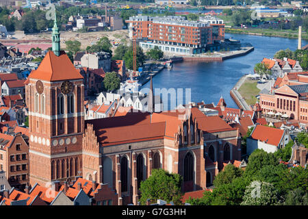 Chiesa di San Giovanni Evangelista e Danzica cityscape dal di sopra, Polonia Foto Stock