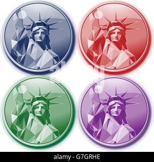 Quarto di luglio giorno di indipendenza scheda impostata con statua della libertà in blu, rosso, verde e viola i colori. Digital immagine vettoriale Illustrazione Vettoriale