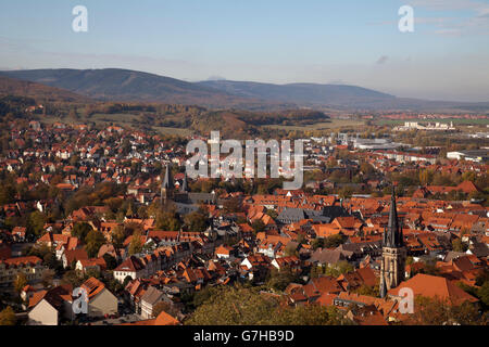 Vista dal castello, Wernigerode, Harz mountain range, Sassonia-Anhalt Foto Stock