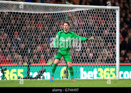 Calcio - Barclays Premier League - Stoke City v Arsenal - Britannia Stadium. Il portiere di Stoke City Asmir Begovic Foto Stock