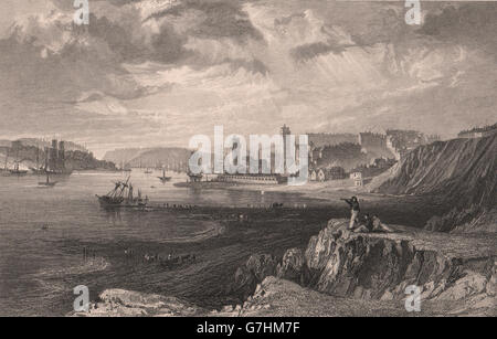 Contea di Durham: Nord & South Shields, dalle rocce vicino Tynemouth. ALLOM, 1839 Foto Stock