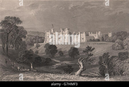 Contea di Durham: Brancepeth Castello. ALLOM, antica stampa 1839 Foto Stock