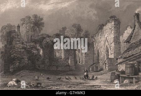 Contea di Durham: Finchale Priory. ALLOM, antica stampa 1839 Foto Stock