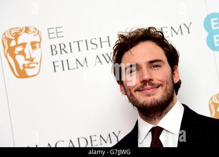 Sam Claflin all'annuncio delle candidature all'EE British Academy Film Awards al BAFTA di Londra. Foto Stock