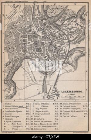 Lussemburgo Il Lussemburgo città antica pianta di città carte. BAEDEKER, 1897 Mappa antichi Foto Stock