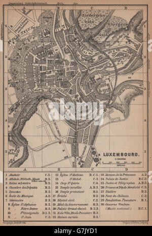 Lussemburgo Il Lussemburgo città antica pianta di città carte. BAEDEKER, 1901 Mappa antichi Foto Stock