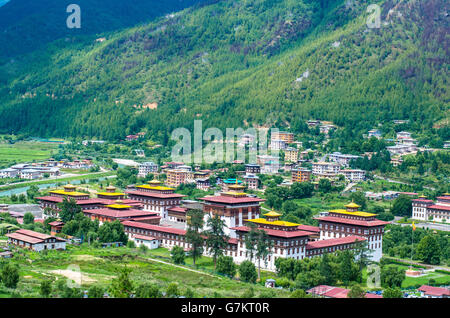 Vista aerea di Thimphu Dzong Foto Stock