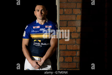 Rugby League - 2015 primo lancio di Utility Super League Season - Victoria Warehouse. Leeds Rhinos' Kevin Sinfield, durante il primo lancio della Super League Season 2015 a Victoria Warehouse, Manchester. Foto Stock