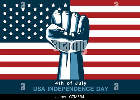 Mostra pugno sulla bandiera americana sfondo. Illustrazione Vettoriale