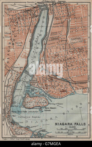 Cascate del Niagara vintage town city plan. Lo stato di New York. BAEDEKER, 1922 mappa vecchia Foto Stock