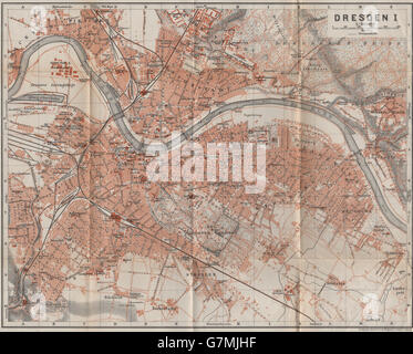 Dresda città antica città stadtplan I. Sassonia karte. BAEDEKER, 1913 mappa vecchia Foto Stock