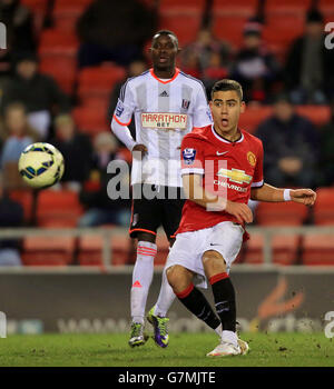 Calcio - Barclays U21 Premier League - Manchester United U21 v Fulham U21 - Leigh Sports Village. Andreas Pereira di Manchester United Foto Stock