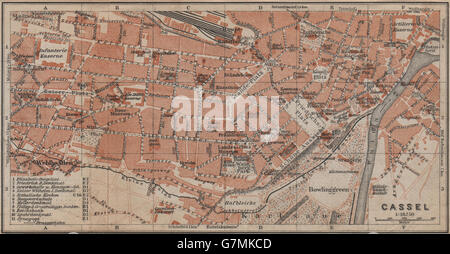 KASSEL CASSEL antique town city stadtplan. Hesse. Germania karte, 1913 mappa vecchia Foto Stock