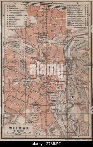 WEIMAR città antica città stadtplan. Turingia karte. BAEDEKER, 1913 mappa vecchia Foto Stock