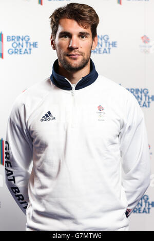 Team GB rower Graeme Thomas durante un arredare la sessione al NEC di Birmingham. Foto Stock