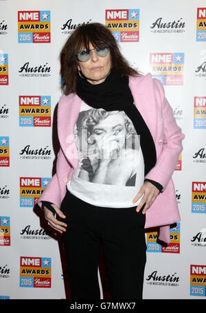 Chrissie Hynde ha partecipato al NME Awards 2015 con Austin, Texas alla O2 Brixton Academy di Londra. PREMERE ASSOCIAZIONE foto. Data foto: Mercoledì 18 febbraio 2015. Vedere la storia di PA SHOWBIZ NME. Il credito fotografico dovrebbe leggere: Yui Mok/PA filo Foto Stock