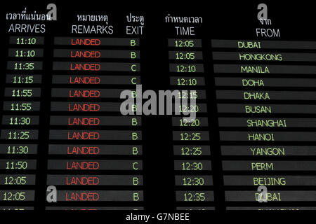 Gli arrivi dei voli in pensione si trova in aeroporto terminal arrivi in aeroporto internazionale Suvarnabhumi di Bangkok, Tailandia. Foto Stock