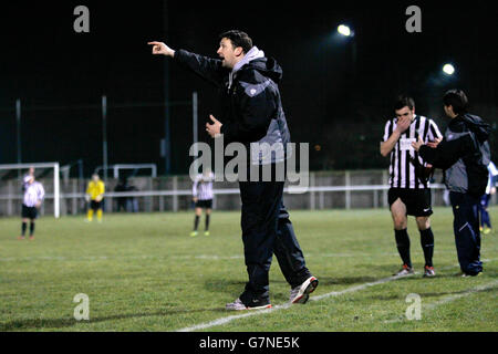 Calcio - Lega Nord Divisione uno - Ashington AFC / Bishop Auckland - Woodhorn Lane. Steve Harmison, manager di Ashington, durante la partita di Ebac Northern League, Divisione uno all'Ashington Community Football Club, Northumberland. Foto Stock