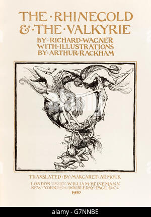 Titolo pagina da "l'Rhinegold & la valchiria' illustrato da Arthur Rackham (1867-1939), prima edizione pubblicata nel 1910. Foto Stock