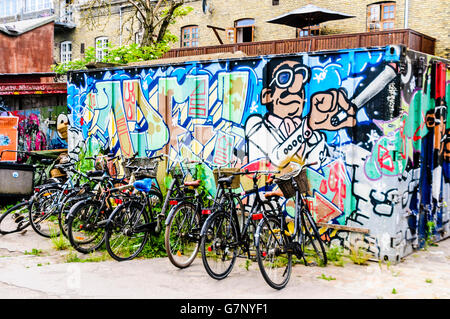 Parcheggio Biciclette a Freetown Christiania, Copenaghen Foto Stock