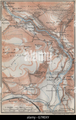 WHARFEDALE topo-map. Bolton Abbey. Yorkshire Dales. BAEDEKER, 1910 Foto Stock