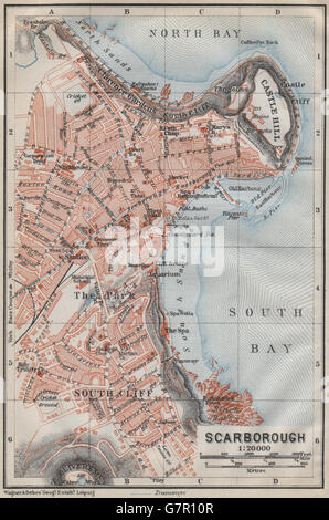 SCARBOROUGH antica città pianta della città. Scogliera a sud. Yorkshire. BAEDEKER, 1910 Mappa Foto Stock