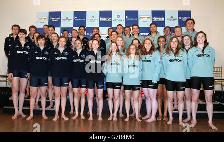 Rowing - 2015 BNY Mellon Boat Race - Oxford v Cambridge - Annuncio Squad - Royal Academy of Arts. Le squadre combinate di uomini e donne per Oxford (a sinistra) e Cambridge alla Royal Academy of Arts di Londra. Foto Stock