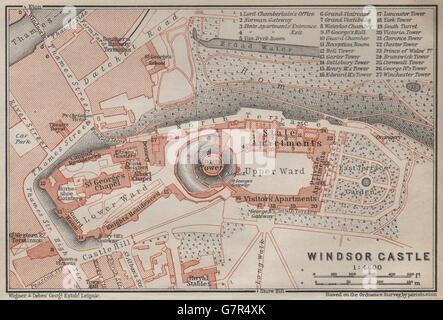 Il Castello di Windsor e piano di massa. Berkshire. BAEDEKER, 1930 Vintage map Foto Stock