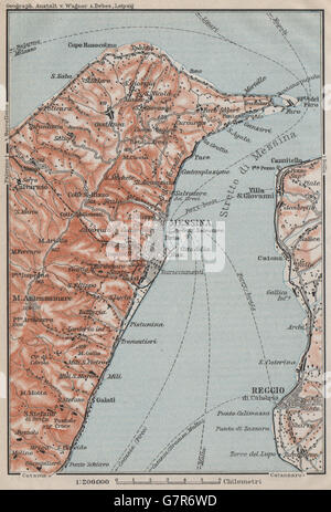 Stretto di/Stretto di Messina. Reggio di Calabria. Italia Sicilia Sicilia, 1911 Mappa Foto Stock